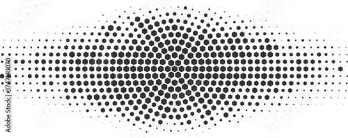 Horizontal halftone gradient texture in black and white with abstract dotted pattern and smooth geometric symmetry for modern banner wallpaper and poster design