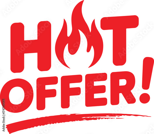Hot Offer Label Vector – Red Sale and Discount Promo Illustration Isolate on White Background