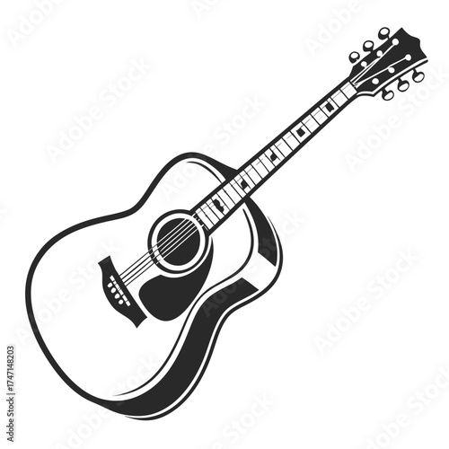 Black acoustic guitar silhouette on white background