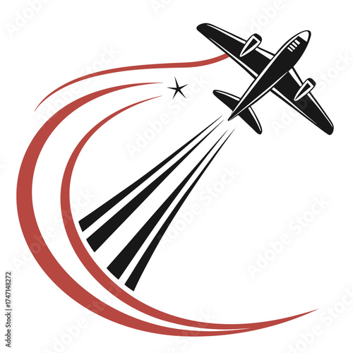 Black airplane with red swoosh and black trails aircraft