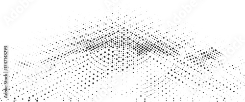 Abstract halftone dotted mountain shape pattern with gradient texture in black and white minimal geometric design for poster banner wallpaper and background
