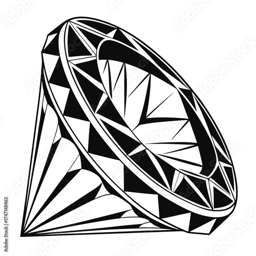 Black and white abstract diamond gemstone graphic vector
