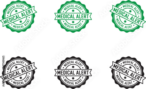 Medical Alert Badge Set – Green and Black Health Warning Label Vector Illustration