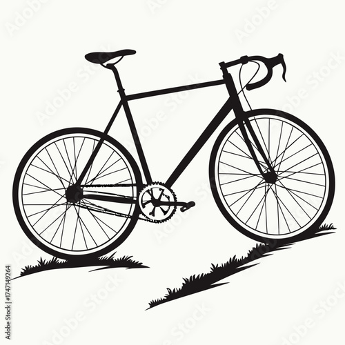 Black bicycle silhouette on white background with grass