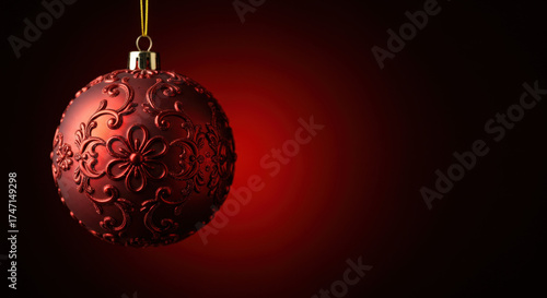 Festive Red Christmas Ball with Decorative Swirls