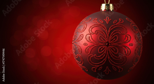Red Christmas Bauble with Ornamental Pattern