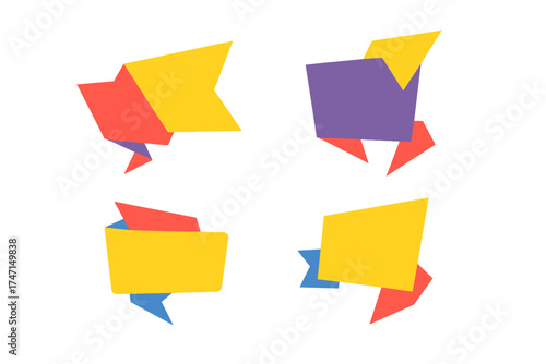 Set of colorful retail sale badges. Origami style stickers for online shopping promotion. Abstract vector banners for social media ads, website design, marketing and labels.
