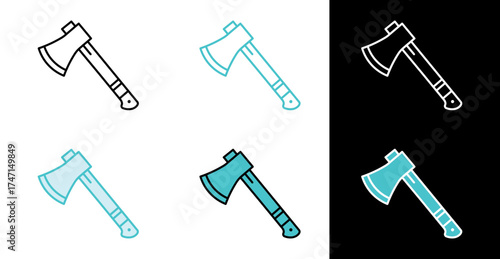 Woodcutting felling axe icon in line and fill style