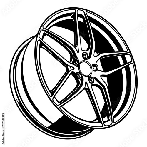 Black car wheel rim logo on white tire automotive