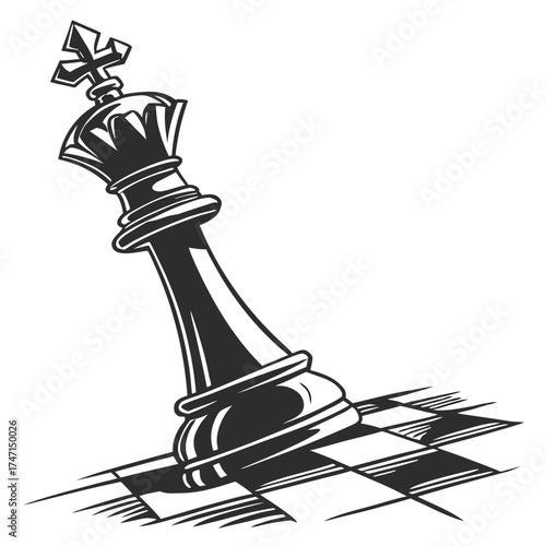 Black chess king piece tilted on white background vector