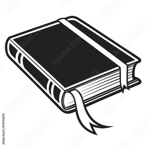 Black closed book with white ribbon bookmark black book
