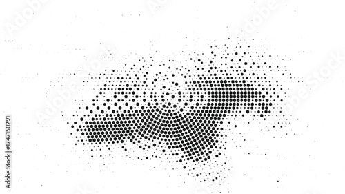 Abstract black halftone dotted texture forming irregular artistic gradient pattern for creative minimal modern background poster and wallpaper design
