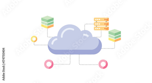Illustration of cloud computing and data transfer concept with servers and network connections