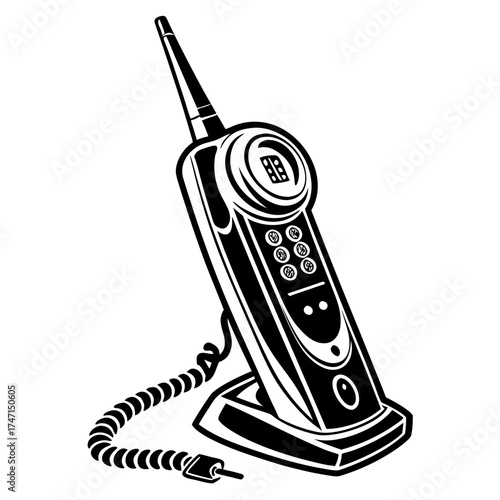 Black cordless phone silhouette on white background