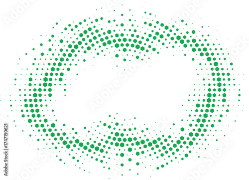 Green halftone circular frame with dotted gradient texture forming abstract geometric symmetry for modern poster wallpaper and banner background design