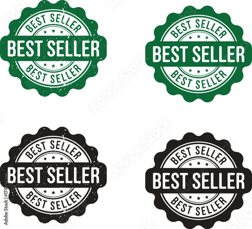 Best Seller Badge Set – Green and Black Premium Product Label Vector Illustration