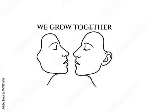 Two Faces Merging – Surreal Love Line Art Vector