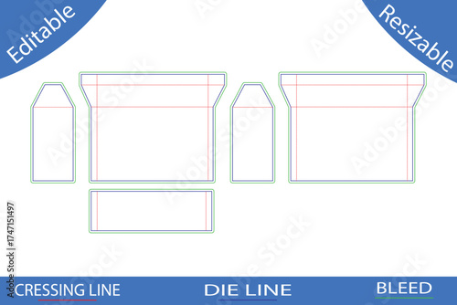 Various Packaging Component Die Cut Templates With Bleed And Creasing Lines Keywords: packaging
