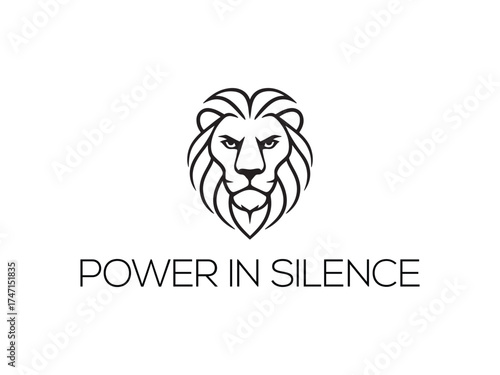 Minimal One Line Lion Face logo Vector – Geometric Black Line Art Animal t-shirt Design