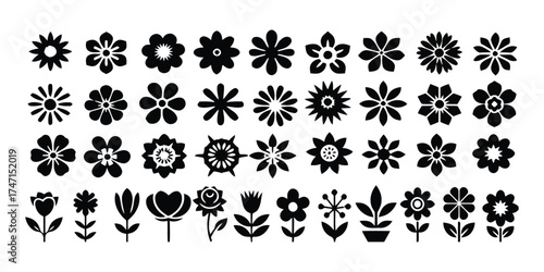 tulips, set, decorative, plant, background, summer, shapes, petals, designs, roses., forty, botanical, vector, collection, flower, stylized, illustration, blooms, description:, presented, intricate, e