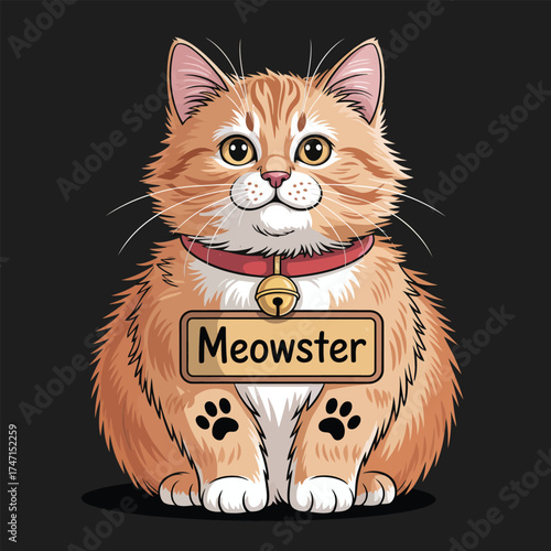 Cute Orange Cat "Meowster" with Bell Collar and Paws