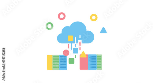 Illustration of colorful cloud and data servers illustration