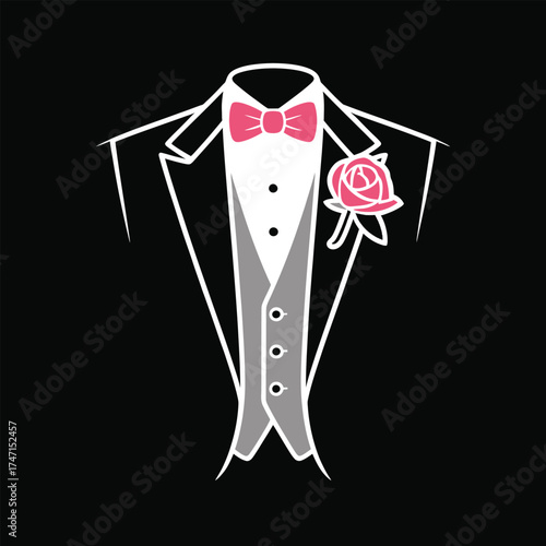 Tuxedo with Pink Bow Tie and Rose Boutonnière Icon