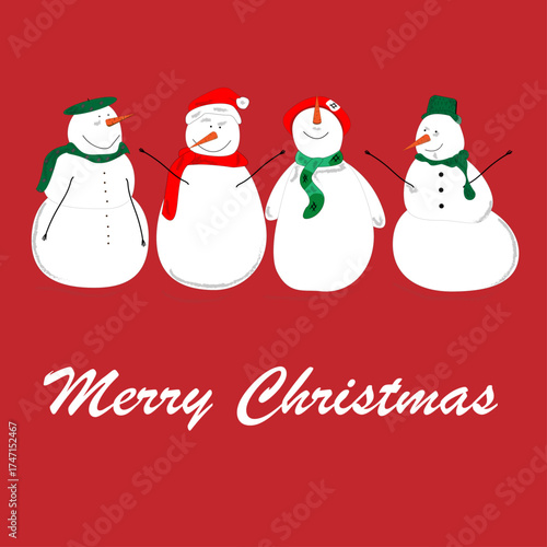 New Year's card four snowmen 
