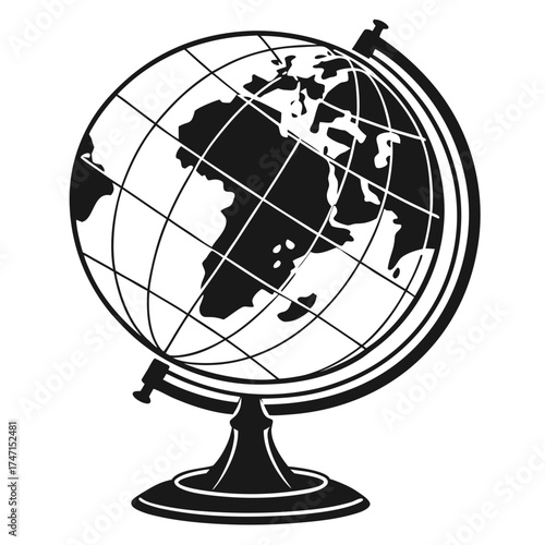 Black globe with grid lines on white background world
