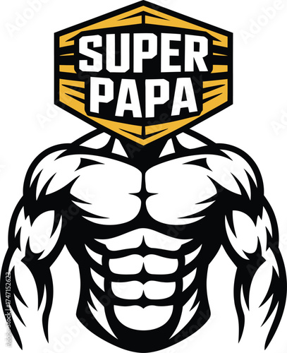 "Super Papa" Muscular Torso Fitness Logo Design