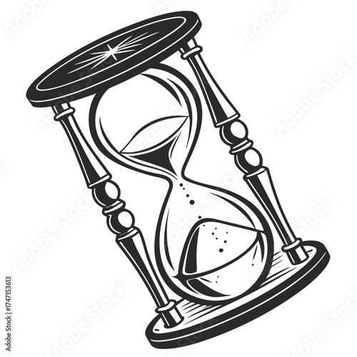 Black hourglass with sand falling white background 1