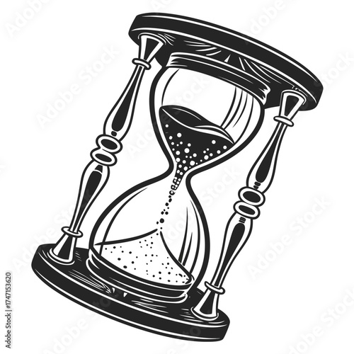 Black hourglass with sand falling white background 2