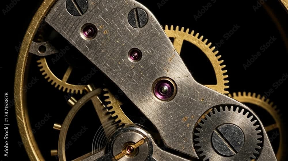 Macro shot of an intricate vintage clockwork mechanism details