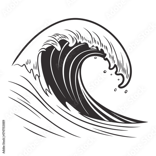Black ink wave forming a circular shape on white water