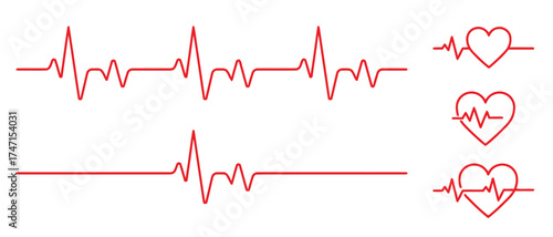 line, representing, cardiology, red, set, medical, integrated, linear, heartbeat, background, abstract, rhythm, graph, vector, collection, illustration, stylized, three, symbol, description:, monitore