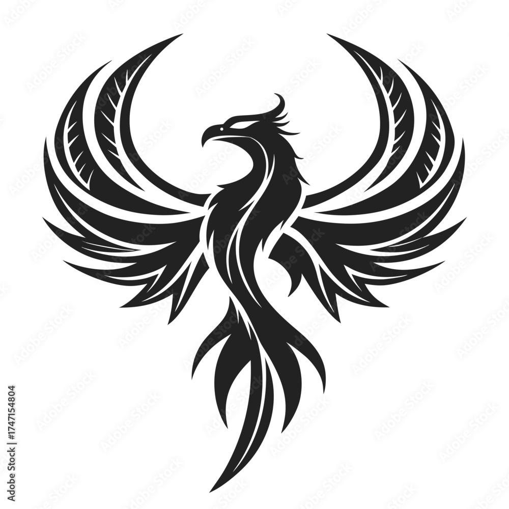 Obraz premium Black minimalist phoenix logo with sharp wings bird