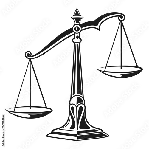 Black minimalist scale of justice emblem white background