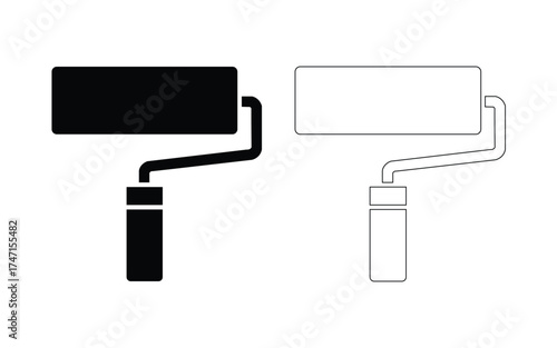 paint roller and brush, Black silhouette of a paint roller isolated on white background