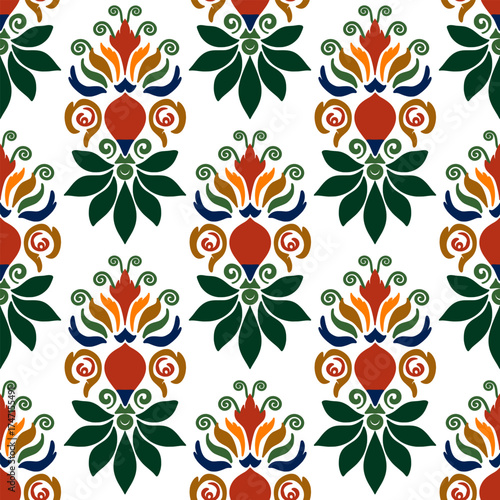 Damask Seamless Pattern wallpaper Vector Illustration baroque colored floral ornament graphic for fabric packaging ornate Elegant Vintage carpet Luxury cloth Home Decoration background