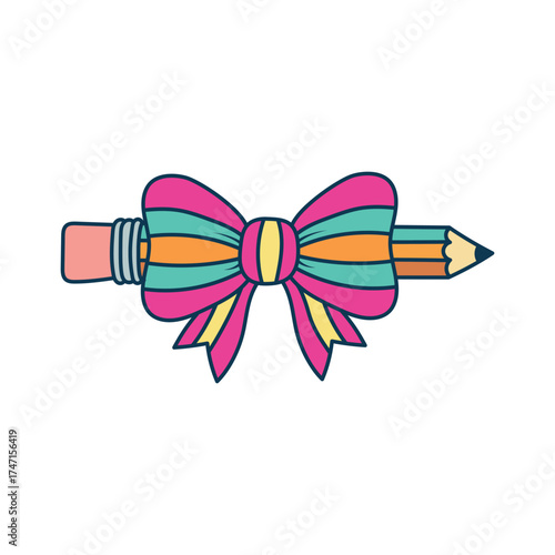 Line drawing, pencil drawing, decorated with bows, bright colors, white background.