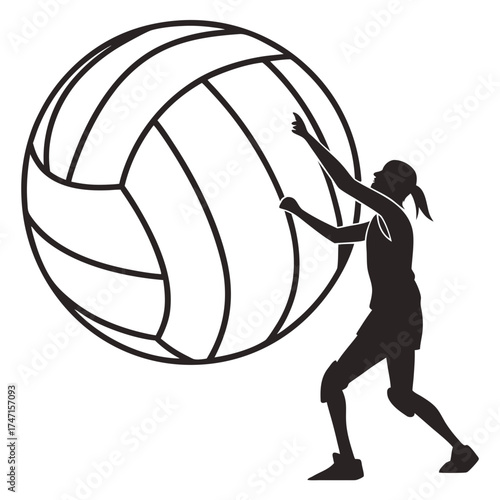 Black silhouette of a female volleyball player hitting a ball 1