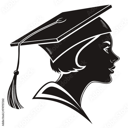 Black silhouette of a woman wearing a graduation cap