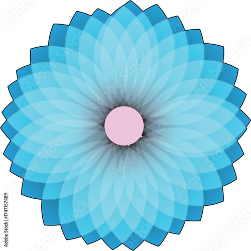 Abstract 3D blue flower spiral design concept illustration with geometric pattern and colorful light