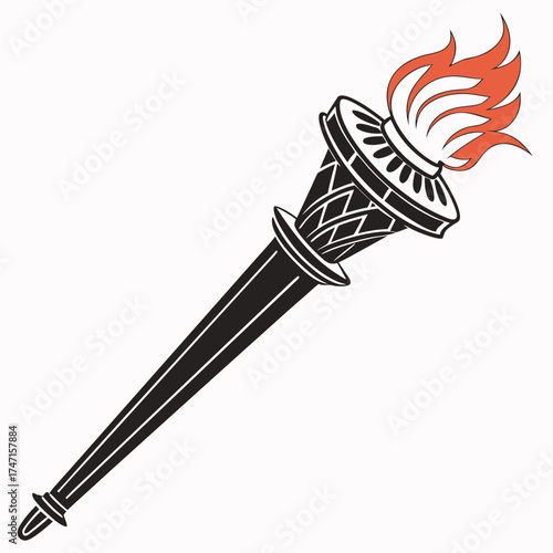 Black torch with orange flame on white background fire