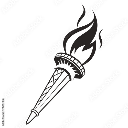 Black torch with flame on white background fire black and white