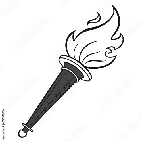Black torch with stylized flame on white fire victory
