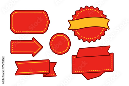 Red sale tags and promo labels collection. Vector set of discount banners, stickers, and badges for special offers and best price deals. For retail, online shopping, e-commerce.