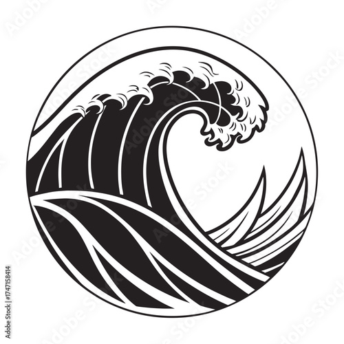 Black wave in circle graphic ocean water