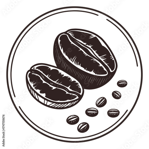 Coffee beans circular logo graphic design vector