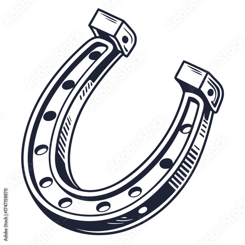 Dark horseshoe graphic with holes and lines luck symbol